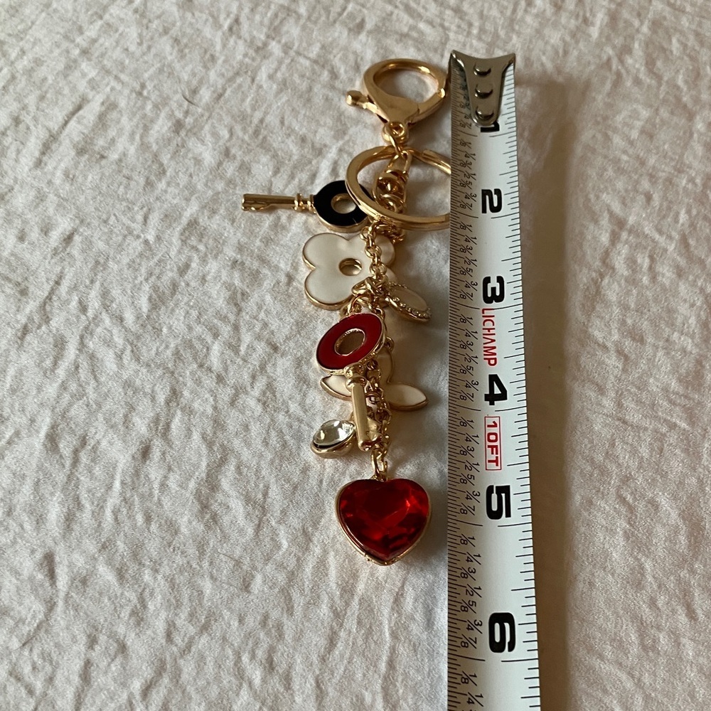 Gold Tone & Red Charm Keychain - Picture 10 of 11